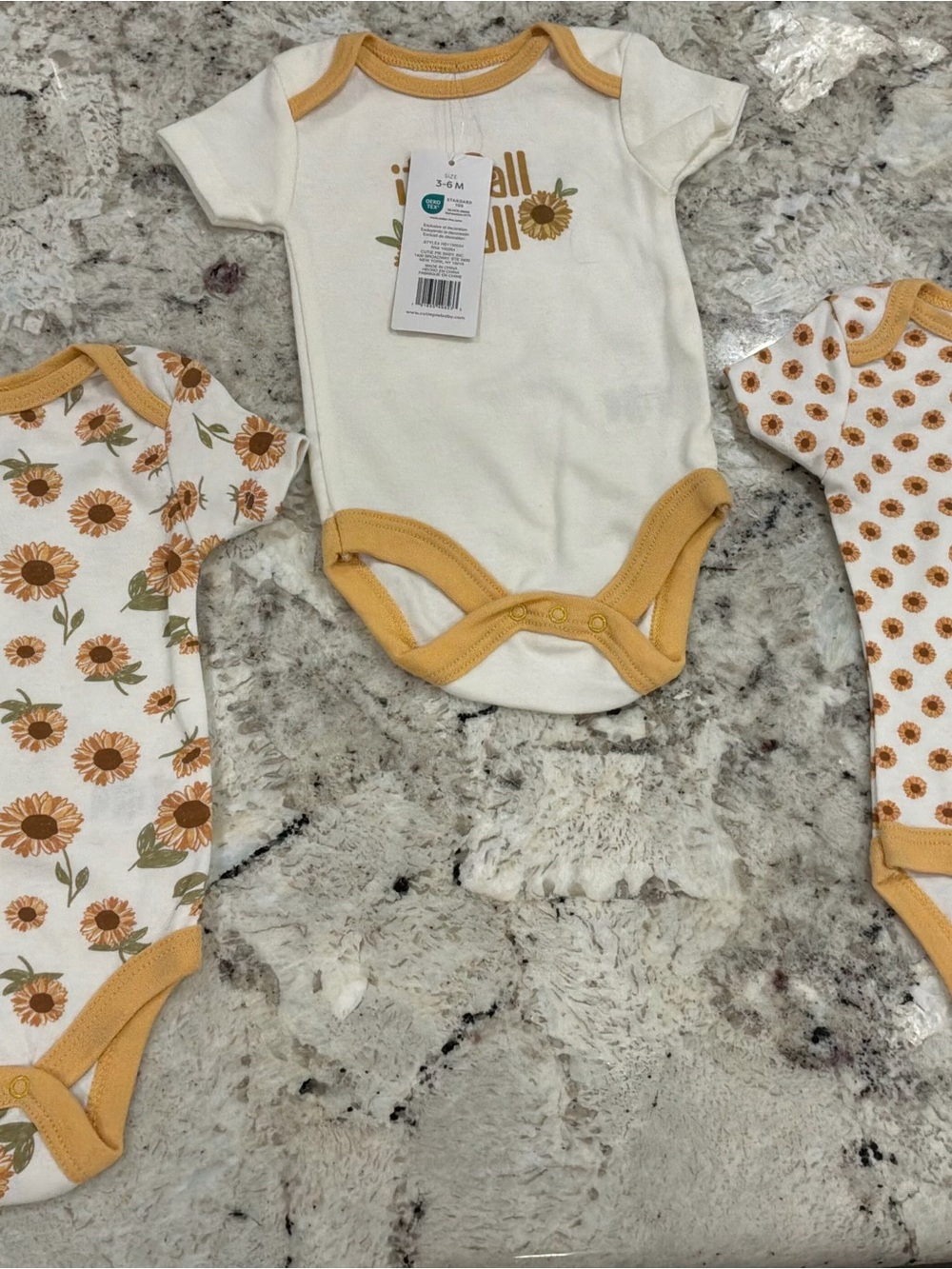 Baby Gear Cream and Mustard Sunflower-Trim One-Piece Bodysuit
